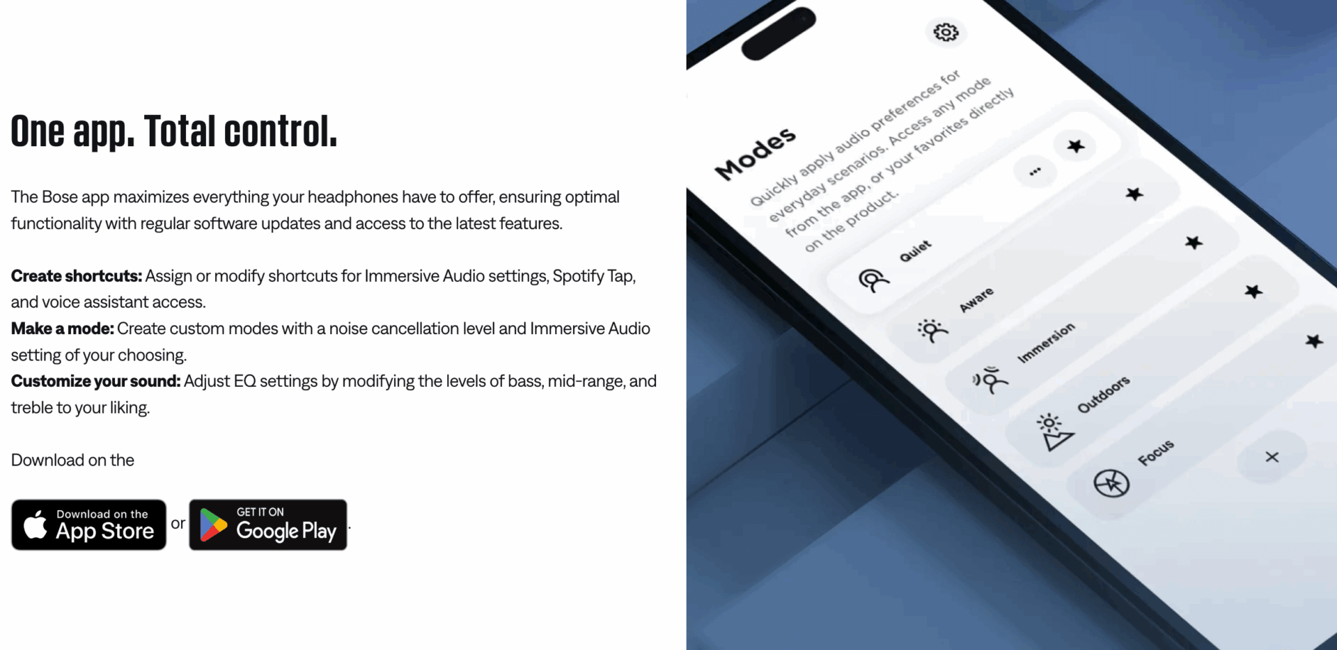 Smartphone displaying audio settings with Immersive Audio feature.