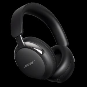 Black Bose over-ear wireless headphones with sleek design.