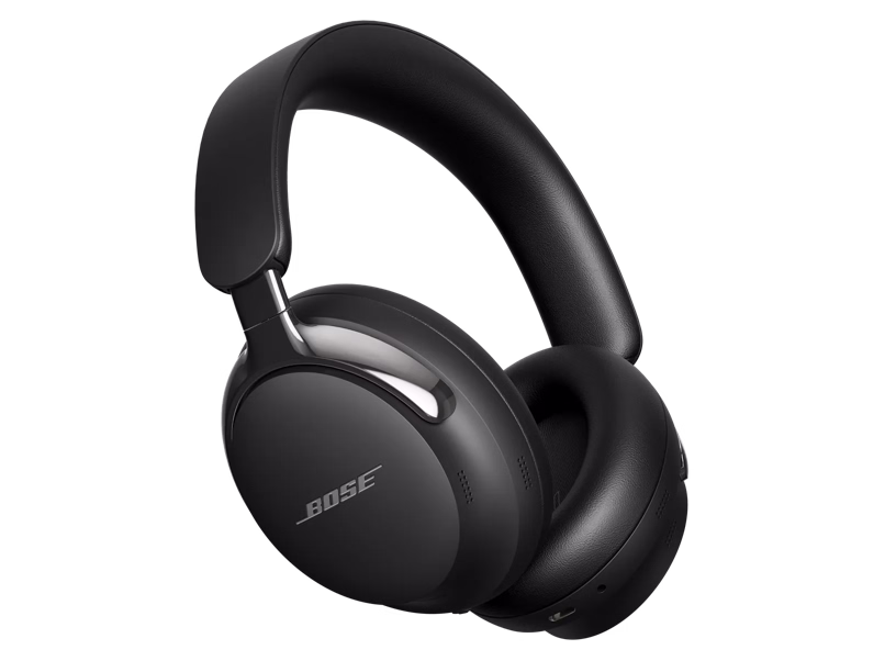 Black Bose over-ear wireless headphones with sleek design.