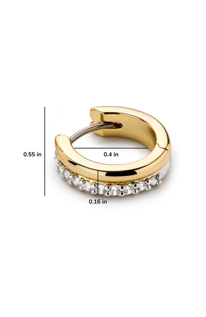 Gold huggie hoop earring with diamonds