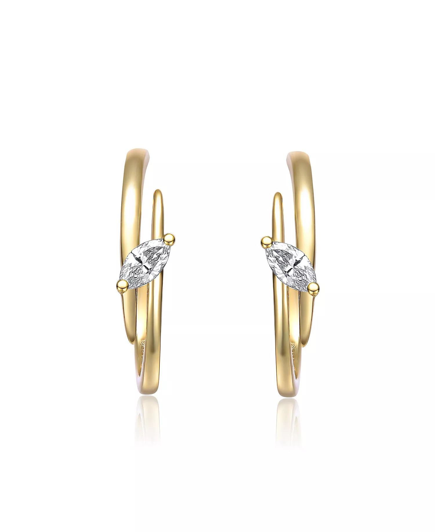 CZ Sterling Silver Double Curve C-Hoop Earrings (14K Gold Plated) - Image 2
