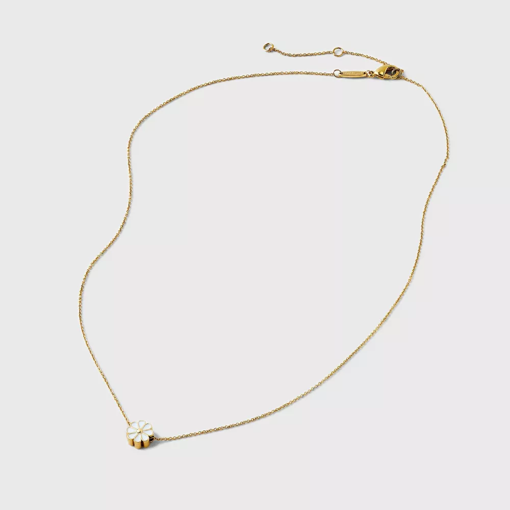 Necklace -14K Gold Ion Plated with White Enamel Daisy - Image 2