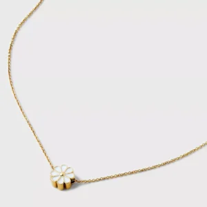 Necklace -14K Gold Ion Plated with White Enamel Daisy