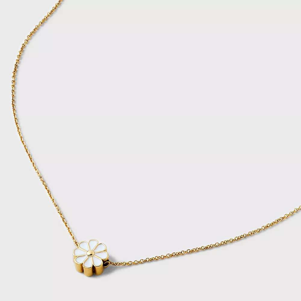 Necklace -14K Gold Ion Plated with White Enamel Daisy