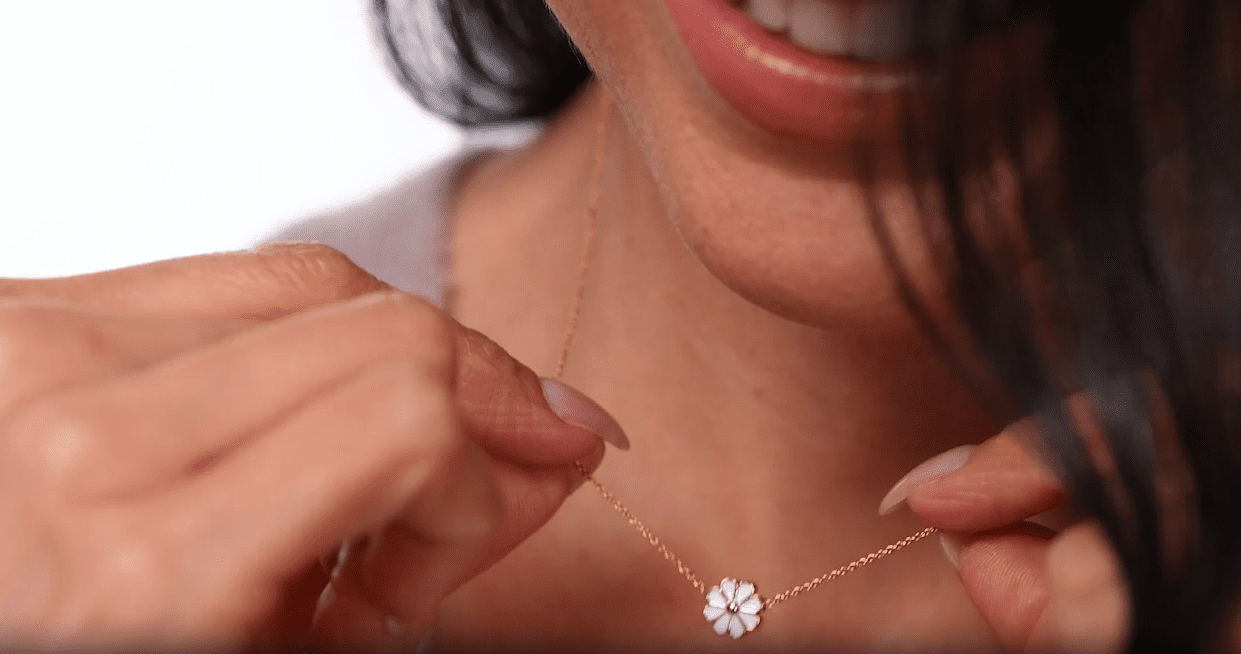 Necklace -14K Gold Ion Plated with White Enamel Daisy - Image 5