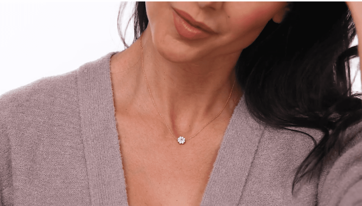 Necklace -14K Gold Ion Plated with White Enamel Daisy - Image 4