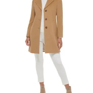 Calvin Klein's Womens Single-Breasted Wool Blend Coat