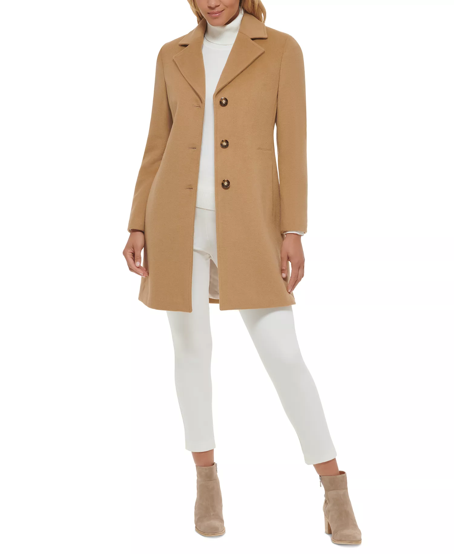 Calvin Klein's Womens Single-Breasted Wool Blend Coat