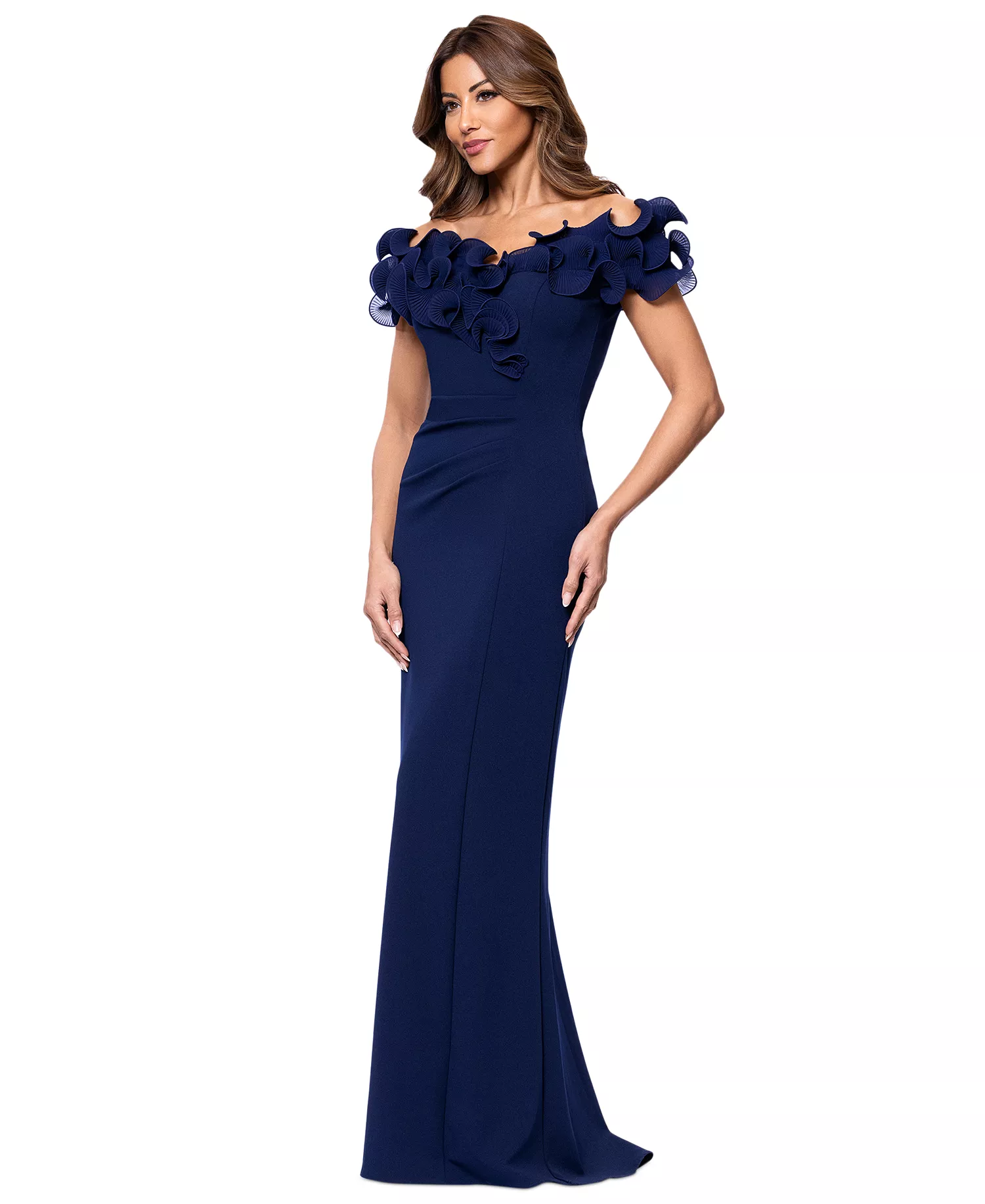 Women's Ruffled-Off-The-Shoulder Crepe Gown XSCAPE