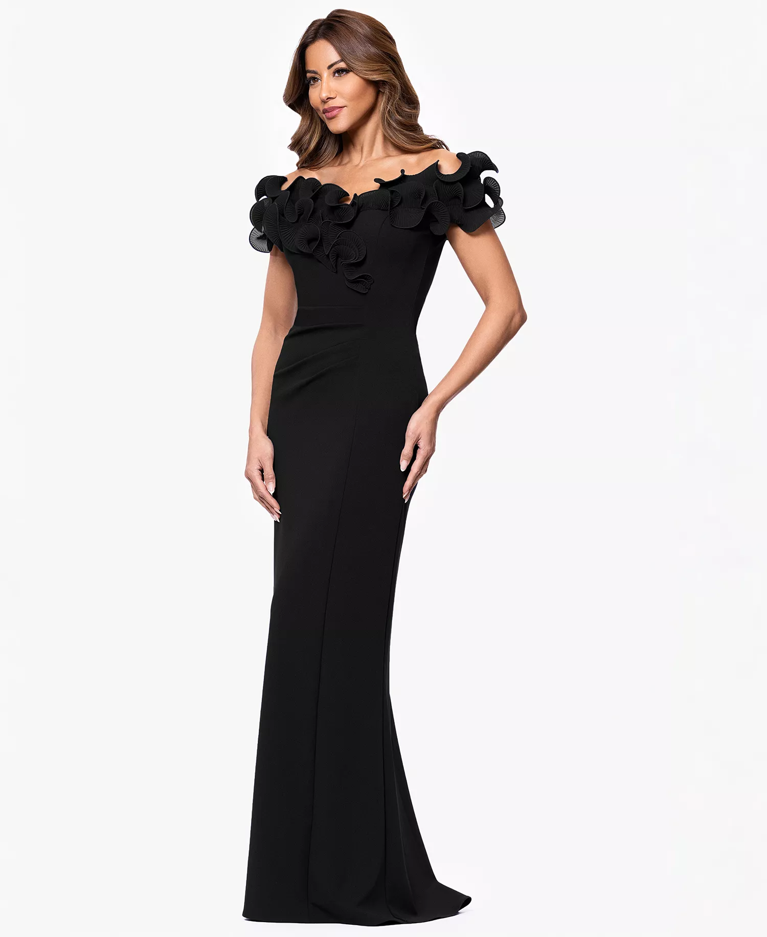 Women's Ruffled-Off-The-Shoulder Crepe Gown XSCAPE - Image 5