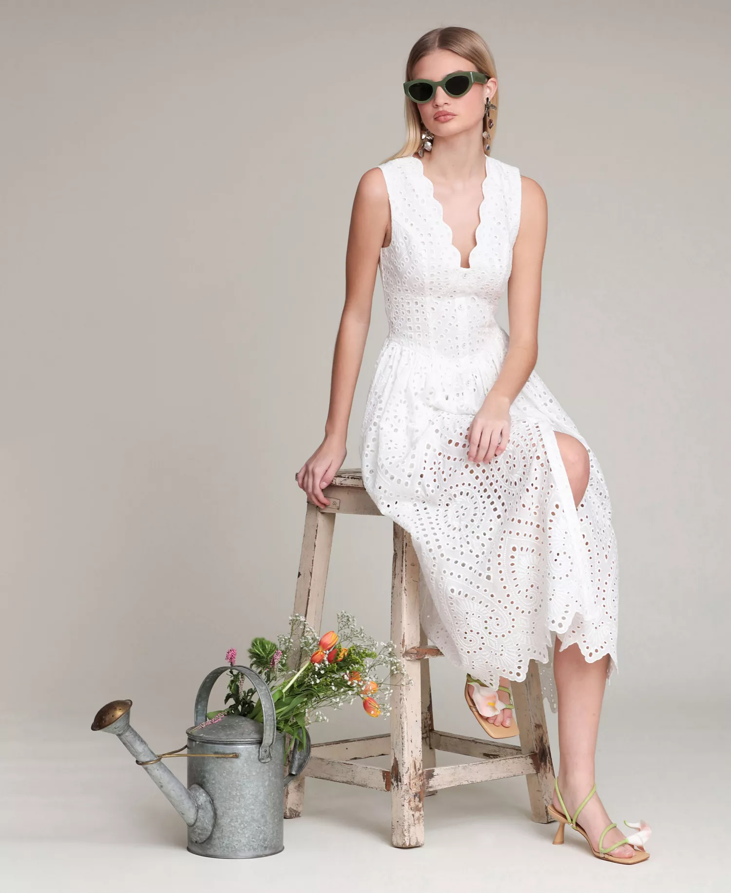 Avec Les Filles Women's Broderie Anglaise Cotton Midi Dress - Image 4
