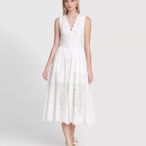 Avec Les Filles Women's Broderie Anglaise Cotton Midi Dress