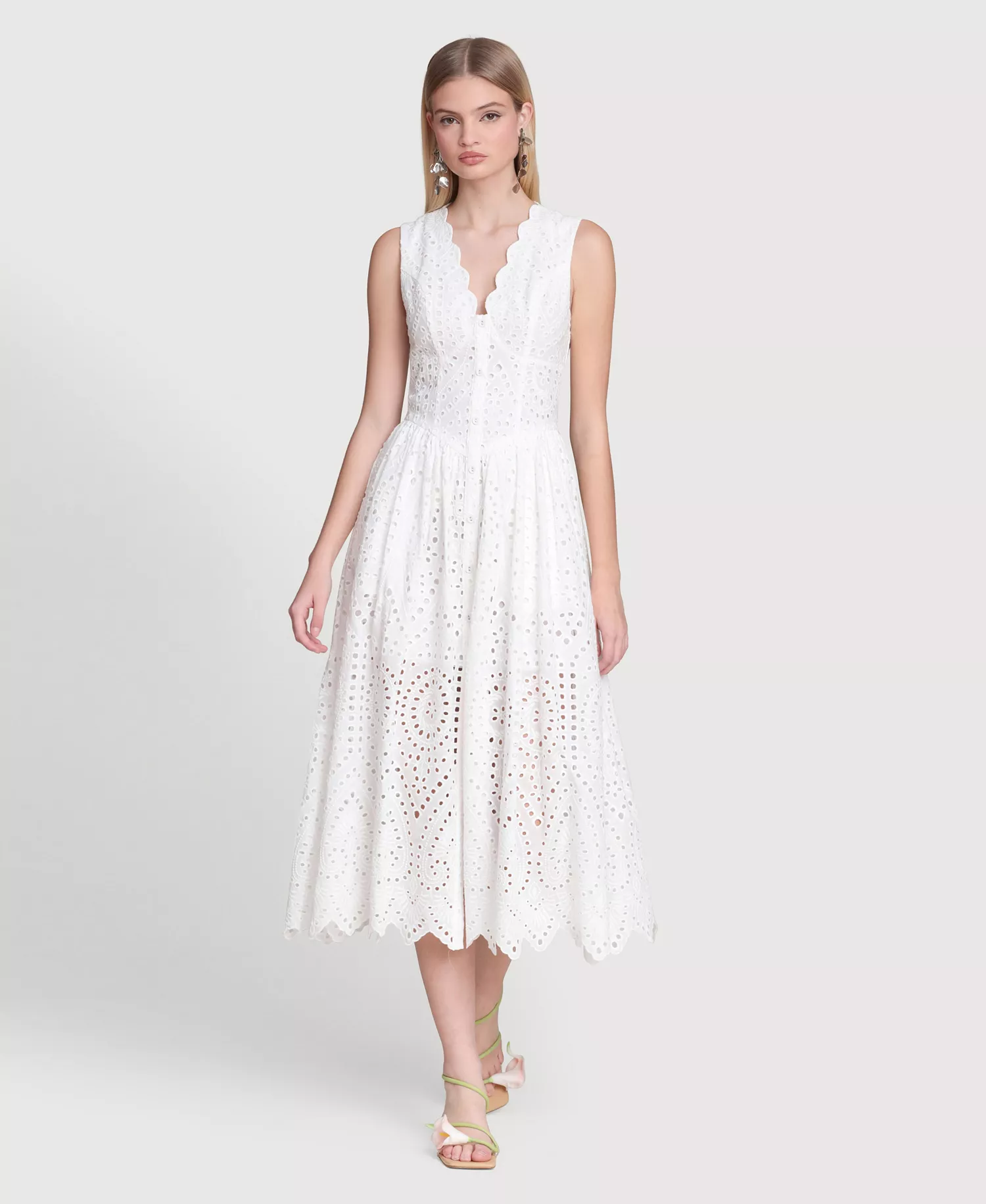 Avec Les Filles Women's Broderie Anglaise Cotton Midi Dress