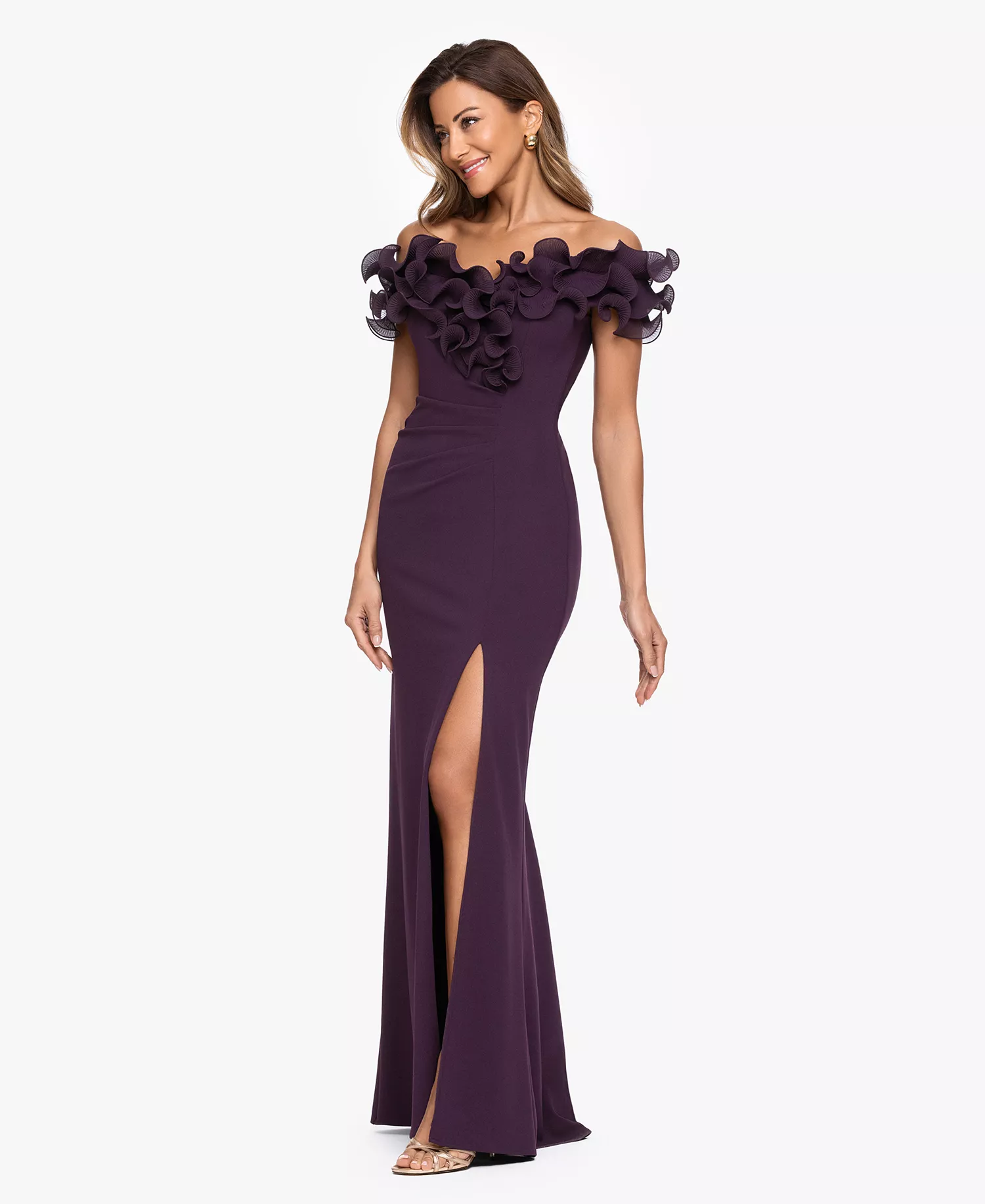 Women's Ruffled-Off-The-Shoulder Crepe Gown XSCAPE - Image 8