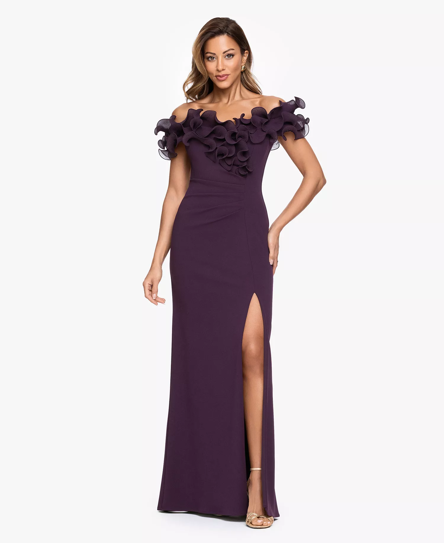 Women's Ruffled-Off-The-Shoulder Crepe Gown XSCAPE - Image 11