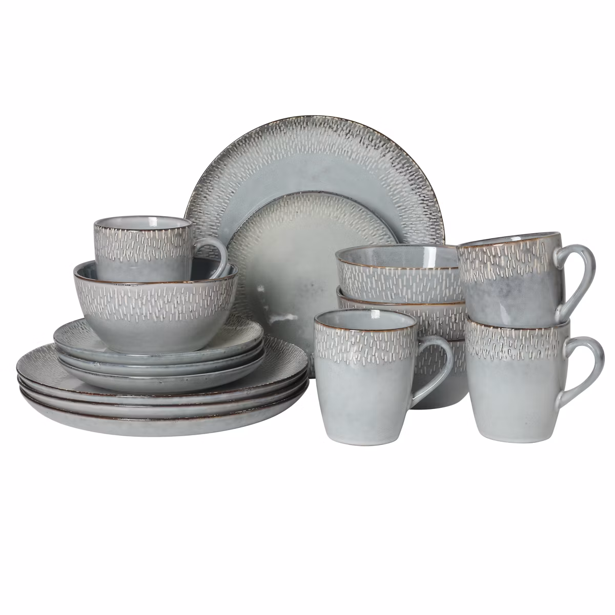 Gibson Elite Jasper 16 Piece Plates and Bowls Reactive Glaze Dishes Stoneware Ceramic Dinnerware Set