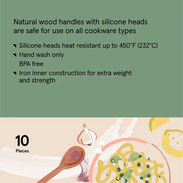 Figmint™-10pc Silicone/Acacia Kitchen Utensil Set - Image 5