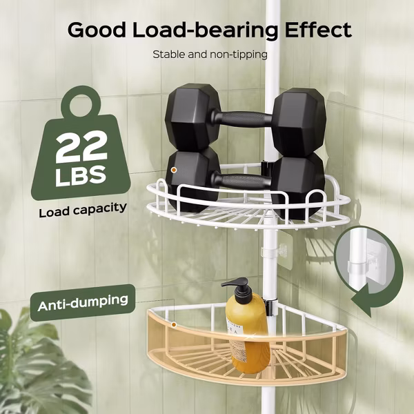 HAMITOR Corner Shower Caddy Tension Pole: Rustproof Bathroom Organizer Shelves - Image 3