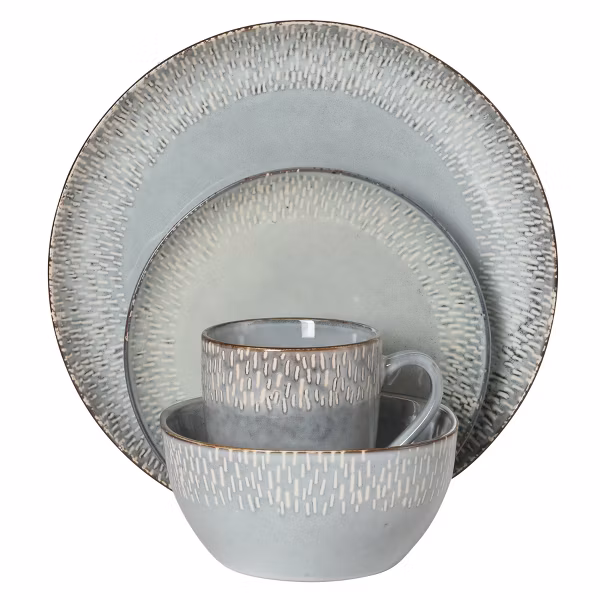 Gibson Elite Jasper 16 Piece Plates and Bowls Reactive Glaze Dishes Stoneware Ceramic Dinnerware Set - Image 6