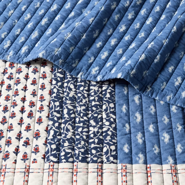 King Size Patchwork Reversible Quilt Set Blue/Dark Blue/Natural - Threshold™ - Image 5