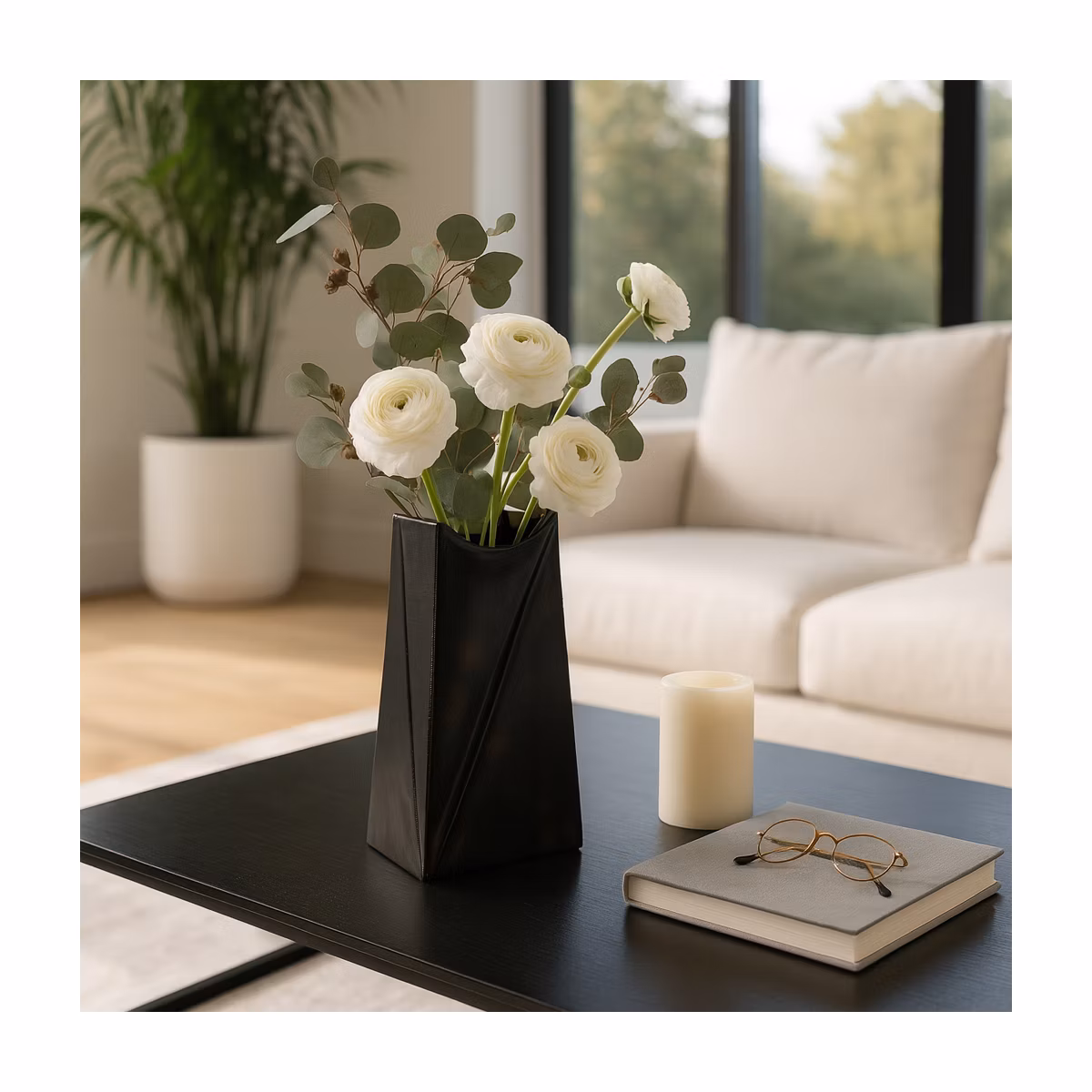 Decorative Sculptural Metal Vase ,Gunmetal & Metallic