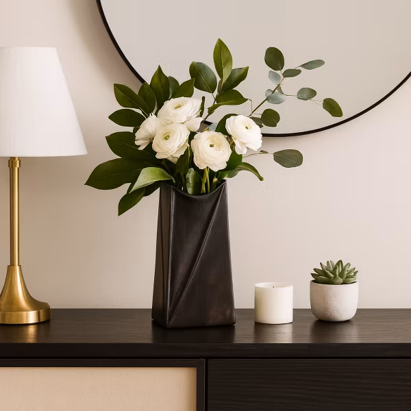 Decorative Sculptural Metal Vase ,Gunmetal & Metallic - Image 2
