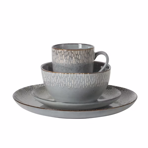 Gibson Elite Jasper 16 Piece Plates and Bowls Reactive Glaze Dishes Stoneware Ceramic Dinnerware Set - Image 5