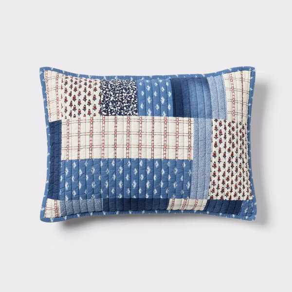 King Size Patchwork Reversible Quilt Set Blue/Dark Blue/Natural - Threshold™ - Image 3