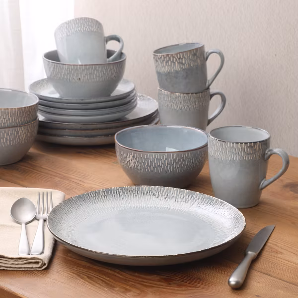 Gibson Elite Jasper 16 Piece Plates and Bowls Reactive Glaze Dishes Stoneware Ceramic Dinnerware Set - Image 4