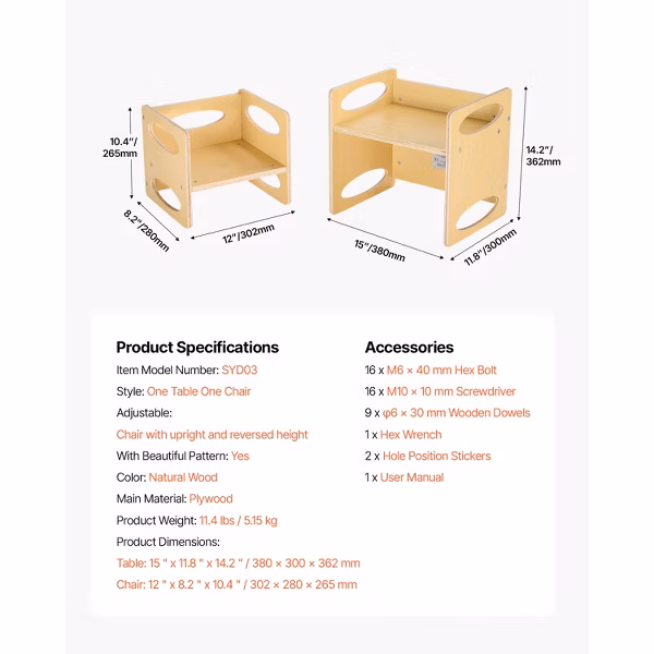 VEVOR Montessori Weaning Table and Chair Set, Wooden Toddler Table and Chair Set for Aged 1-5 - Image 8