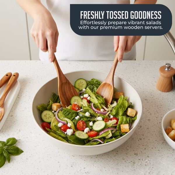 Premium Natural Teak Wood Kitchen Utensil Set,6 Piece Utensil Set - Image 5