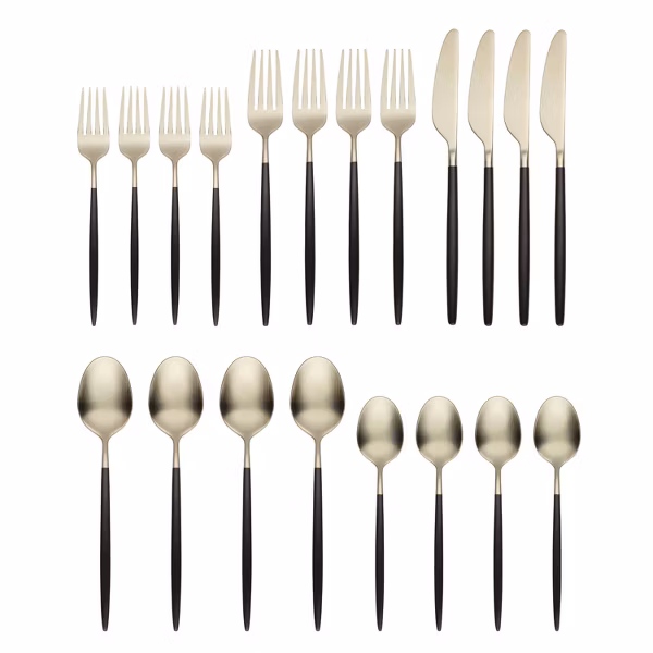 20pc Gaze Black Champagne Satin Stainless Steel Flatware Set - Cambridge Silversmiths - Image 4