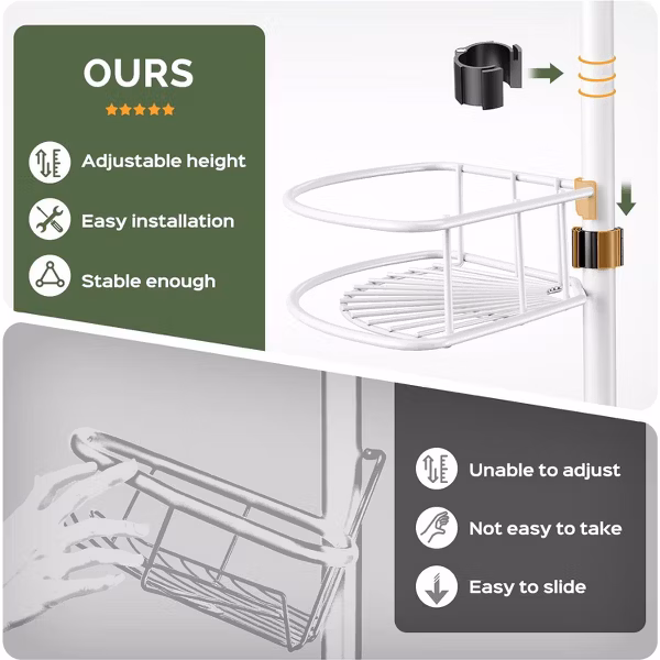 HAMITOR Corner Shower Caddy Tension Pole: Rustproof Bathroom Organizer Shelves - Image 7