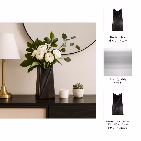 Decorative Sculptural Metal Vase ,Gunmetal & Metallic - Image 5