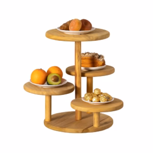Multi-Purpose 4-Tier Round Wooden Cake Stand and Charcuterie Boards