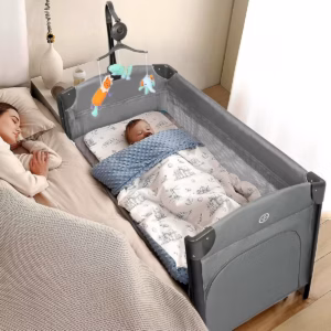 JOYMOR Baby Bedside Bassinet, Pack n Play Convert Playpen, Quick Foldable Travel Bed with Wheels & Brake,,also with mattress