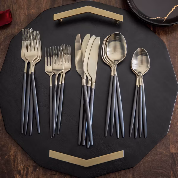 20pc Gaze Black Champagne Satin Stainless Steel Flatware Set - Cambridge Silversmiths - Image 6