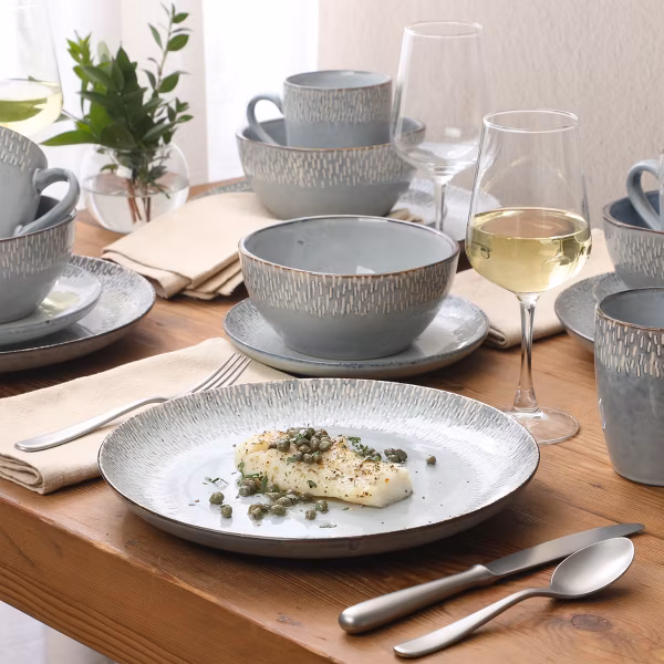 Gibson Elite Jasper 16 Piece Plates and Bowls Reactive Glaze Dishes Stoneware Ceramic Dinnerware Set - Image 2