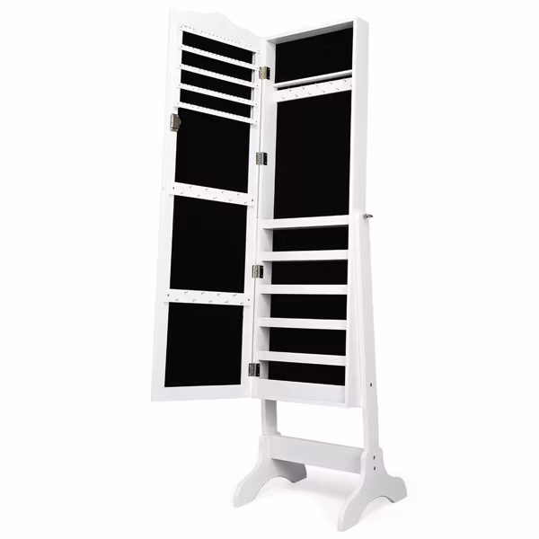 Mirrored Jewelry Cabinet Organizer White Storage Box - Costway - Image 5