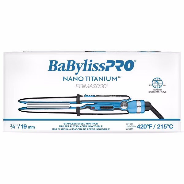 BaBylissPRO Nano Titanium Prima2000 Stainless Steel Mini Straightening Flat Iron - Blue 0.75" -Travel Size - Image 2