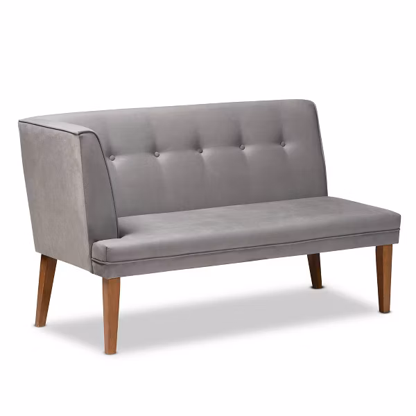 2pc Stewart Upholstered and Wood Dining Nook Banquette Set Gray/Walnut :Baxton Studio - Image 3