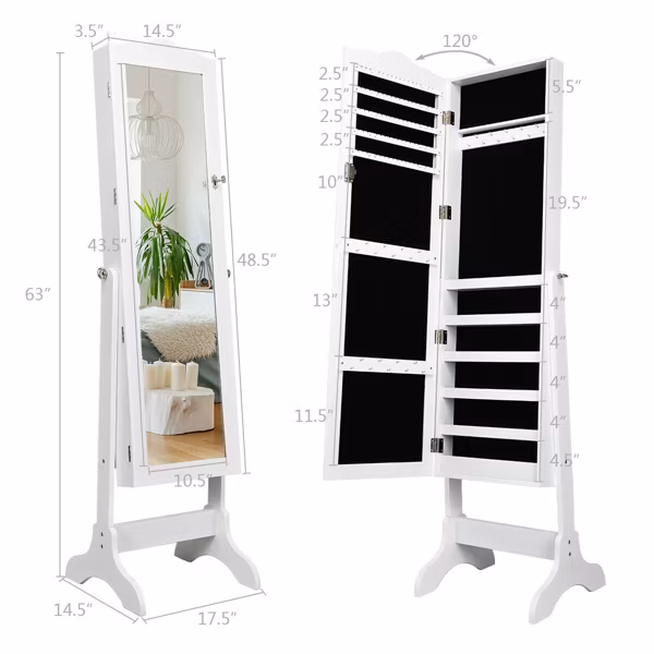 Mirrored Jewelry Cabinet Organizer White Storage Box - Costway - Image 6