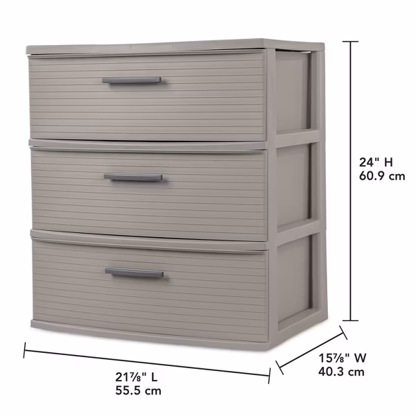 3 Drawer Wide Tower Dark Gray - Brightroom™: Plastic Storage Drawers - Image 2