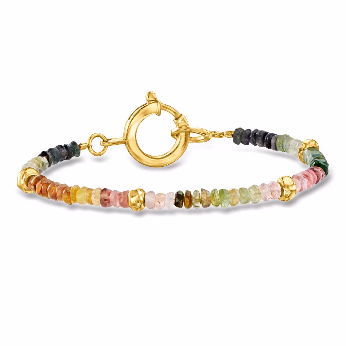 Multicolored Tourmaline Bead Bracelet With 18kt Gold Over Sterling Size 7 By Ross-Simons