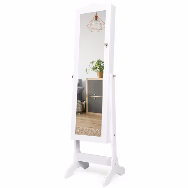 Mirrored Jewelry Cabinet Organizer White Storage Box - Costway - Image 4