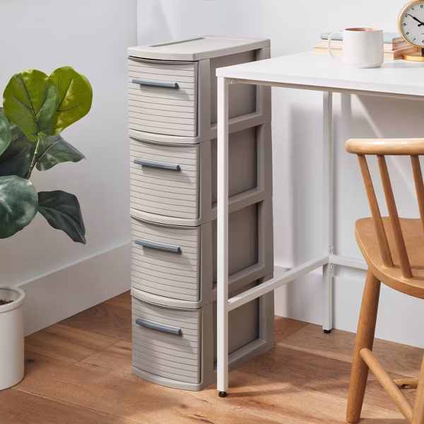 4 Drawer Skinny Tower Dark Gray - Brightroom™: Plastic Storage Drawers - Image 3