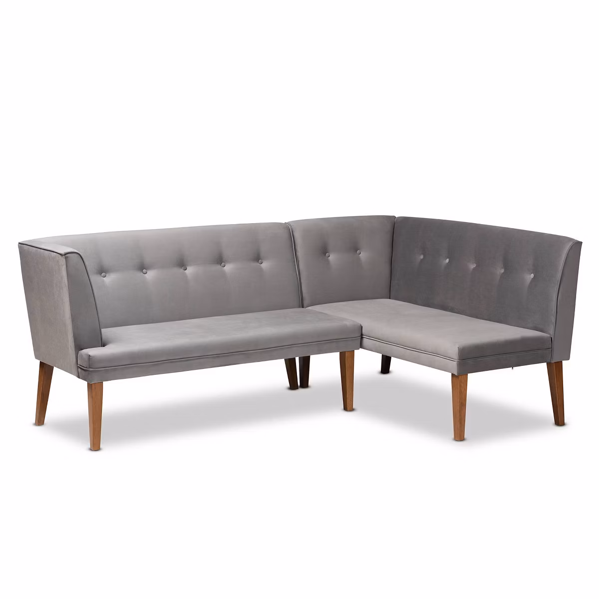 2pc Stewart Upholstered and Wood Dining Nook Banquette Set Gray/Walnut :Baxton Studio