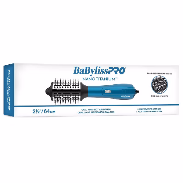 BaBylissPRO Nano Titanium 2.5" Oval Ionic Hot Air Brush Hair Dryer - Blue - 600W - Image 6