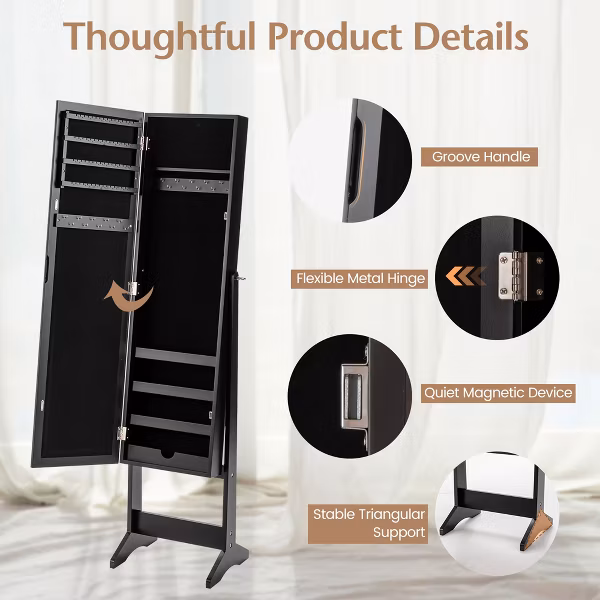 Jewelry Mirrored Cabinet Armoire Organizer Storage Box w/ Stand -Costway - Image 7