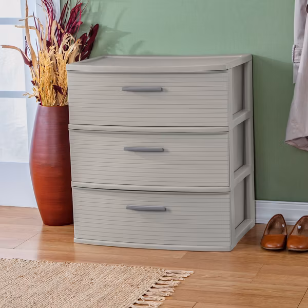 3 Drawer Wide Tower Dark Gray - Brightroom™: Plastic Storage Drawers - Image 5